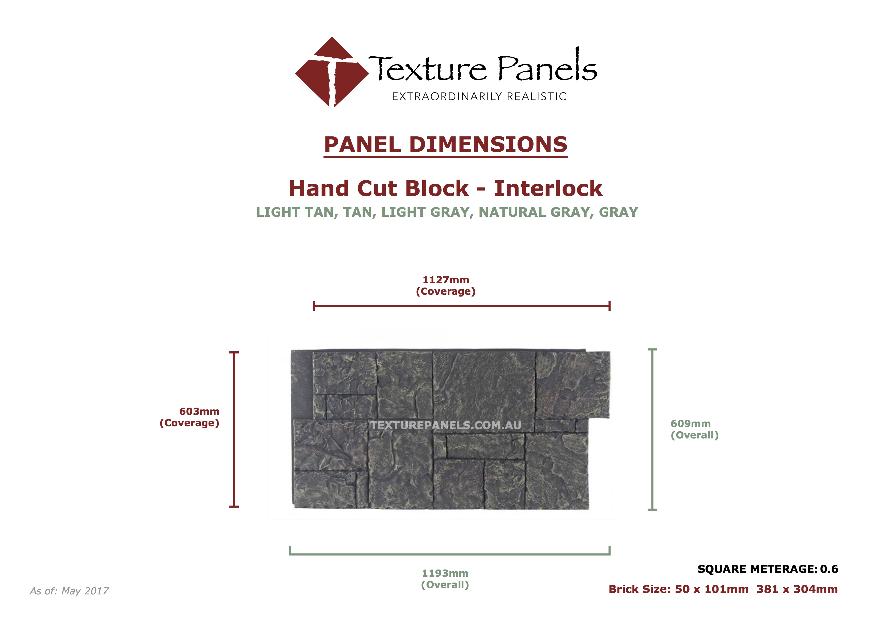 Hand Cut Block Faux Wall Panels Interlock - Dimensions